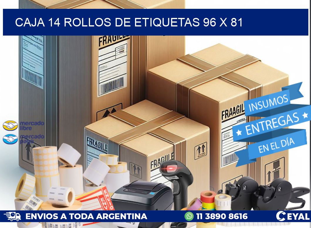 CAJA 14 ROLLOS DE ETIQUETAS 96 x 81