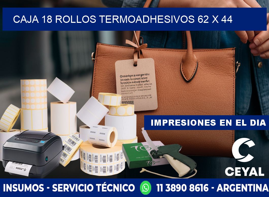 CAJA 18 ROLLOS TERMOADHESIVOS 62 x 44