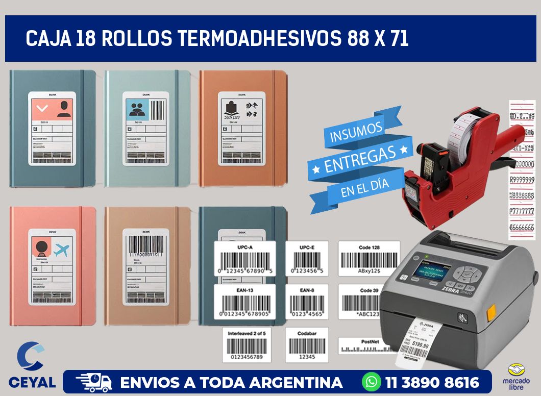 CAJA 18 ROLLOS TERMOADHESIVOS 88 x 71