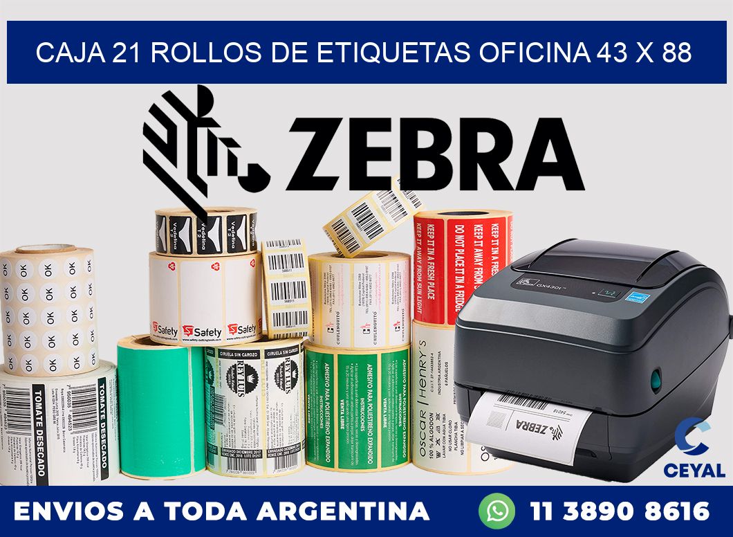 CAJA 21 ROLLOS DE ETIQUETAS OFICINA 43 x 88