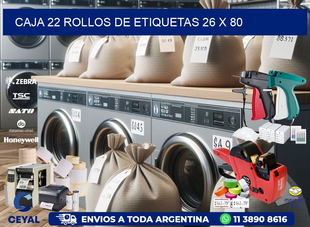 CAJA 22 ROLLOS DE ETIQUETAS 26 x 80