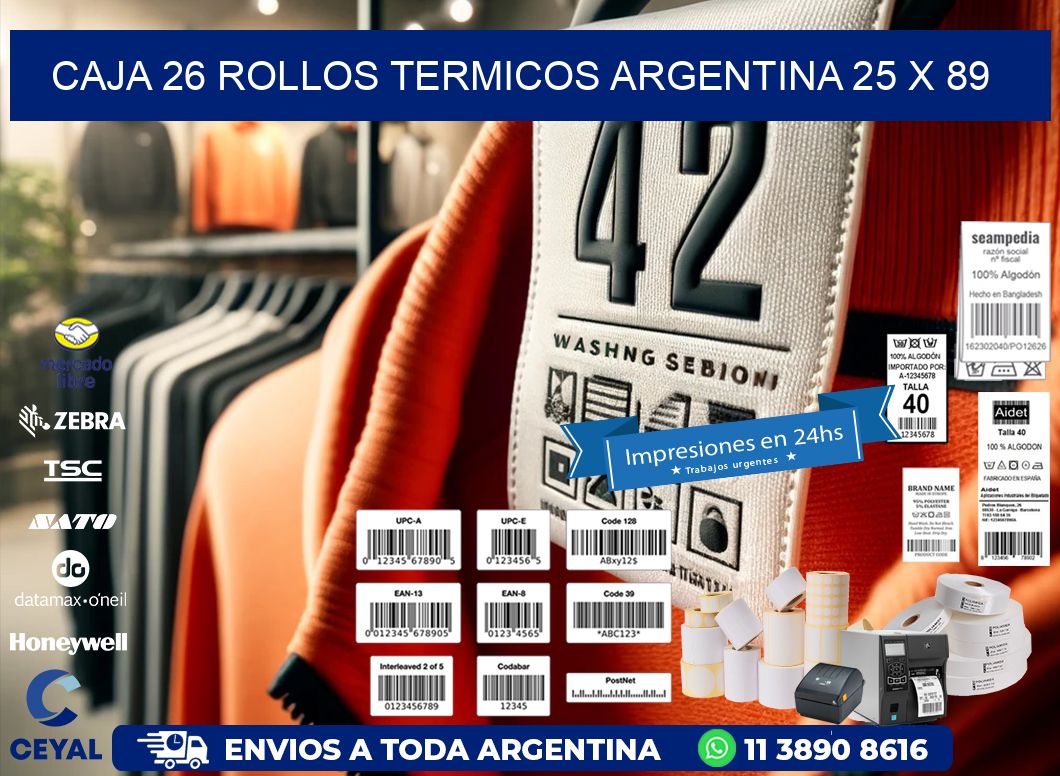 CAJA 26 ROLLOS TERMICOS ARGENTINA 25 x 89