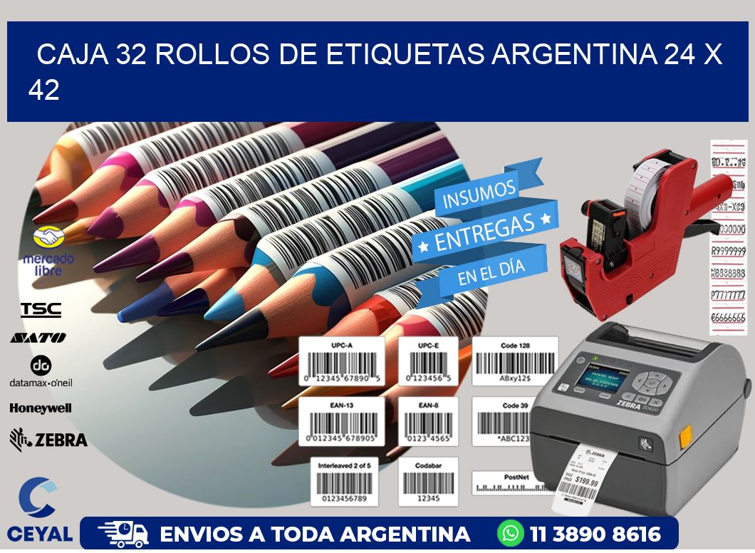 CAJA 32 ROLLOS DE ETIQUETAS ARGENTINA 24 x 42