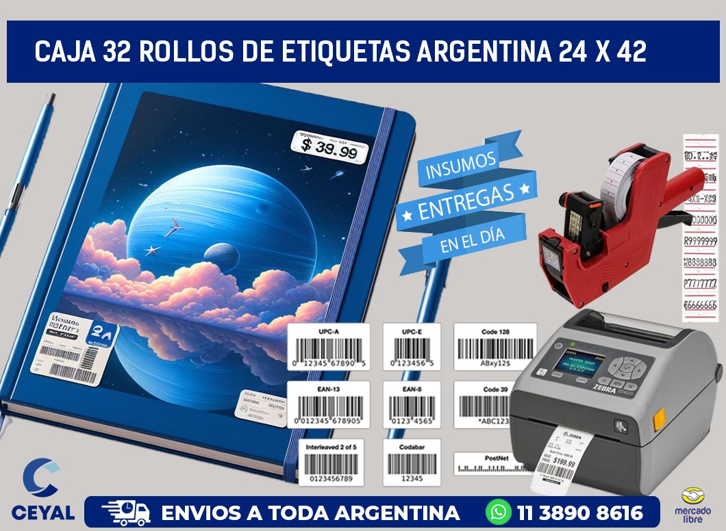 CAJA 32 ROLLOS DE ETIQUETAS ARGENTINA 24 x 42