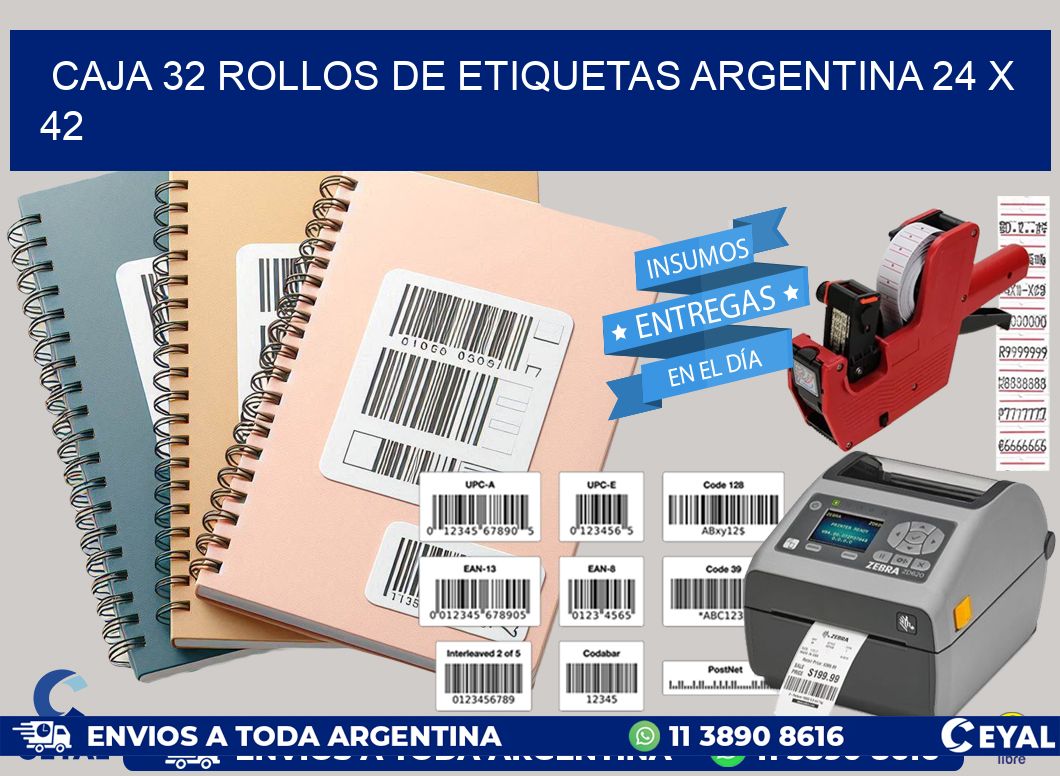 CAJA 32 ROLLOS DE ETIQUETAS ARGENTINA 24 x 42