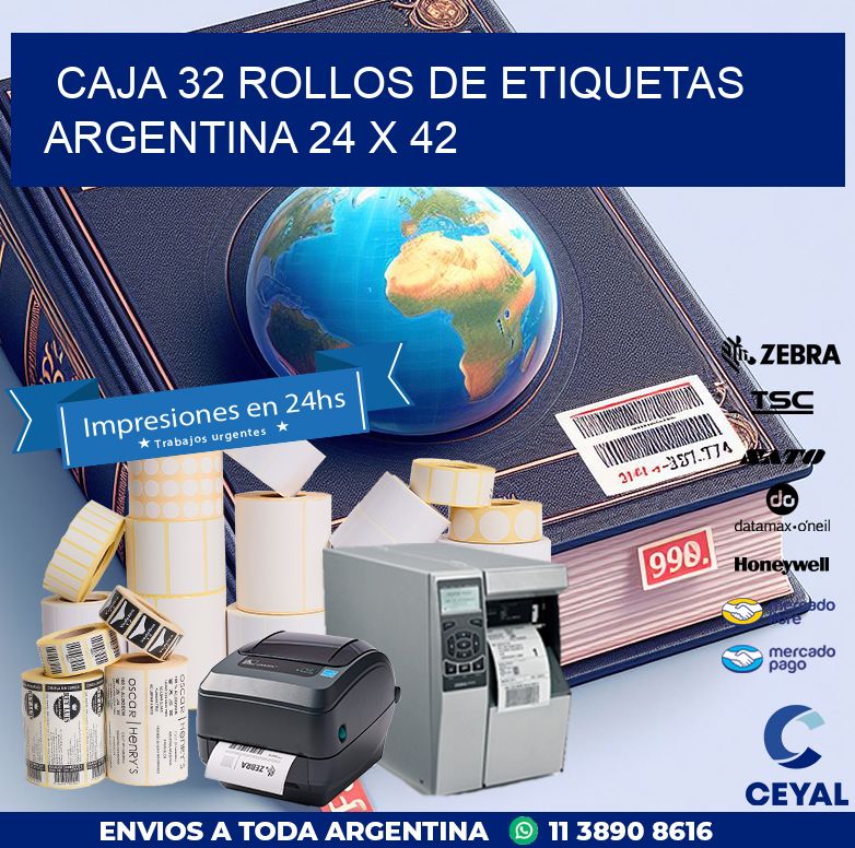 CAJA 32 ROLLOS DE ETIQUETAS ARGENTINA 24 x 42