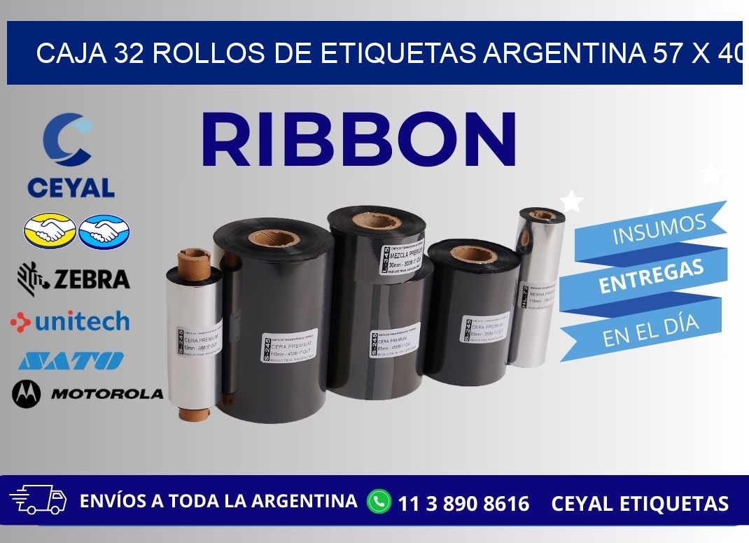 CAJA 32 ROLLOS DE ETIQUETAS ARGENTINA 57 x 40