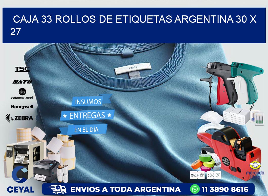 CAJA 33 ROLLOS DE ETIQUETAS ARGENTINA 30 x 27
