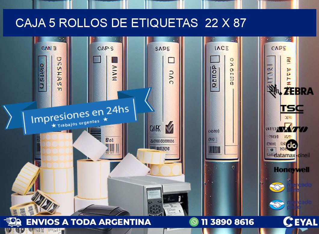 CAJA 5 ROLLOS DE ETIQUETAS  22 x 87