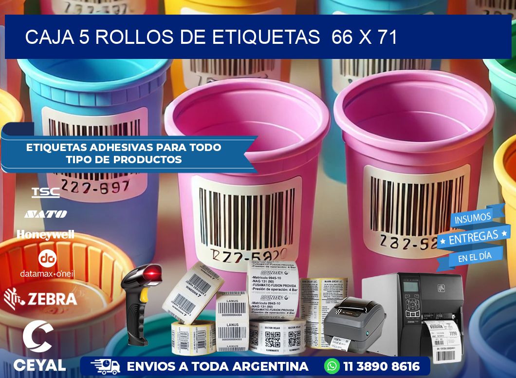 CAJA 5 ROLLOS DE ETIQUETAS  66 x 71