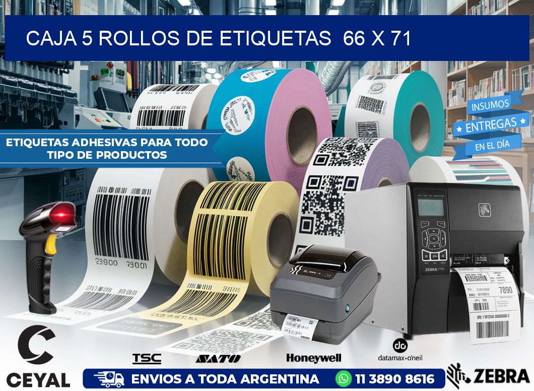 CAJA 5 ROLLOS DE ETIQUETAS  66 x 71