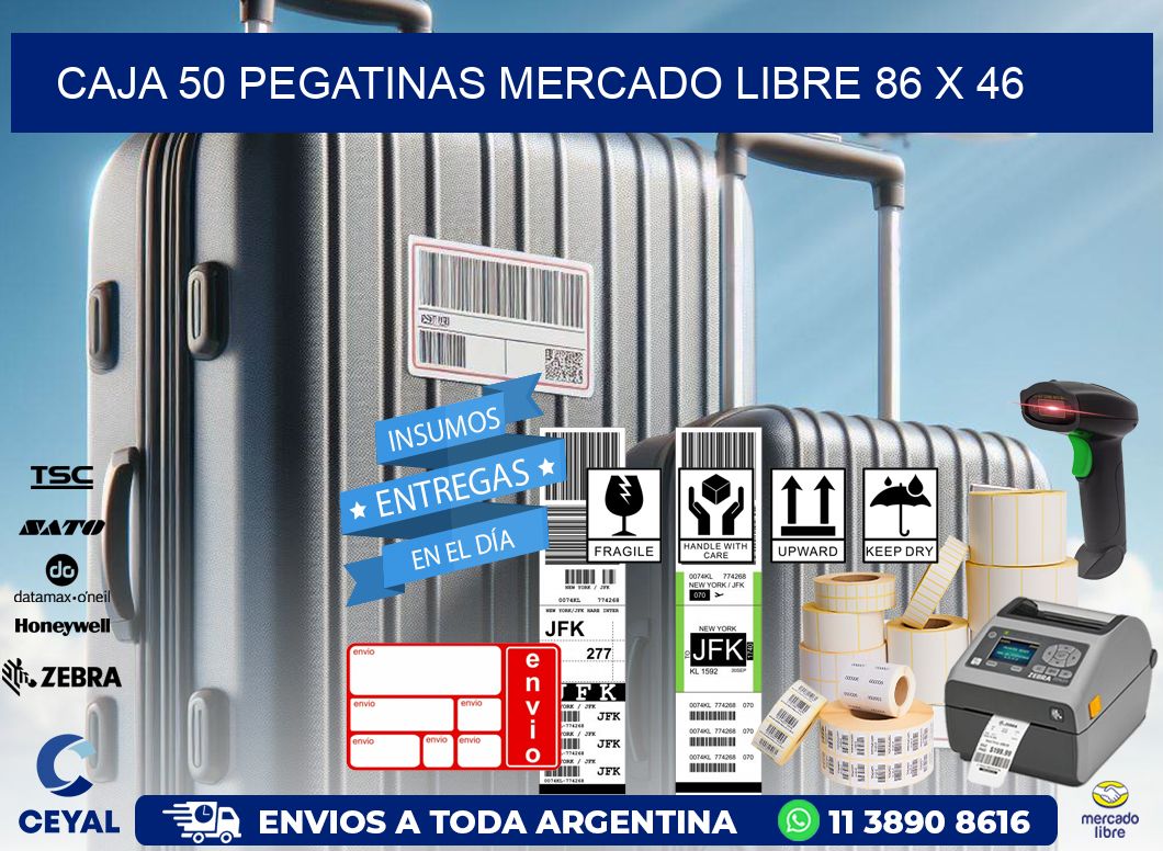 CAJA 50 PEGATINAS MERCADO LIBRE 86 x 46