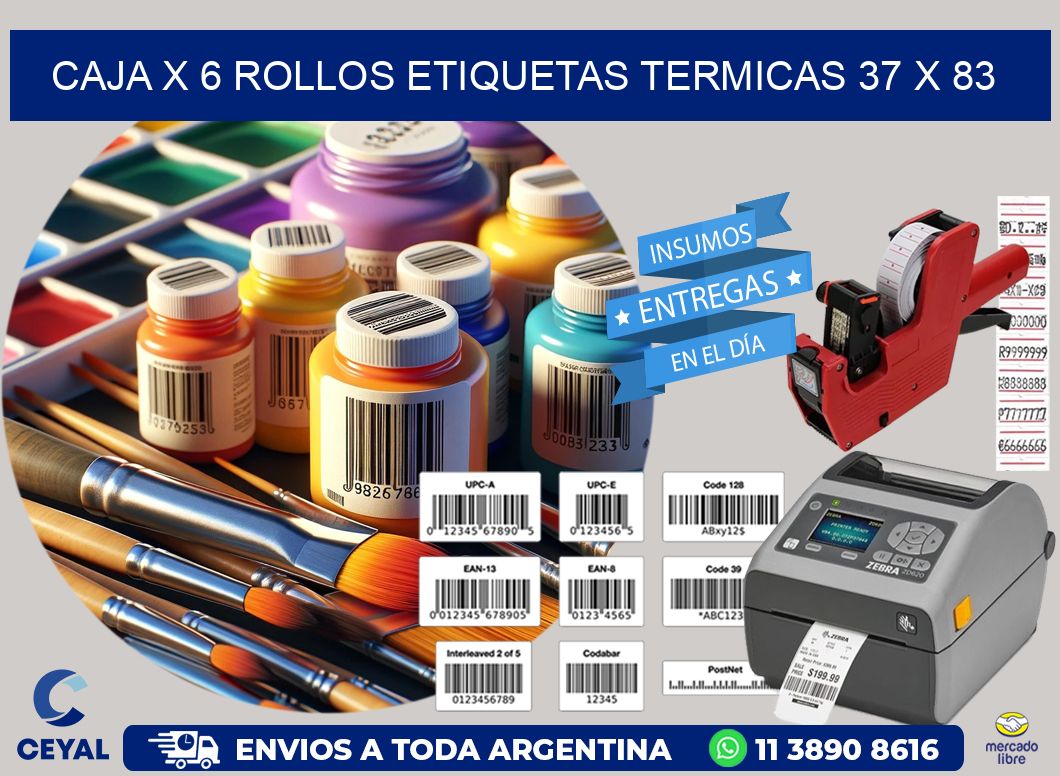 Caja X 6 Rollos Etiquetas termicas 37 x 83