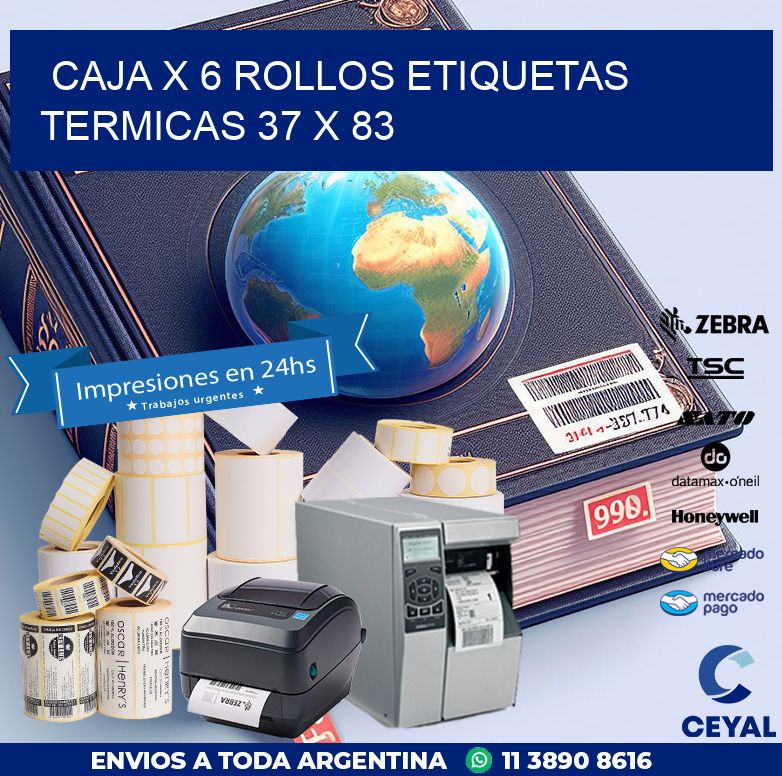 Caja X 6 Rollos Etiquetas termicas 37 x 83