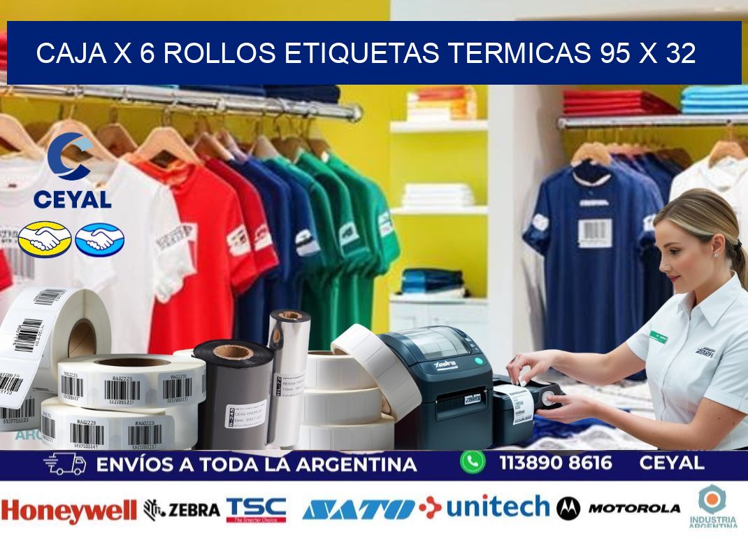 Caja X 6 Rollos Etiquetas termicas 95 x 32
