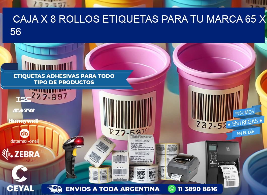 Caja X 8 Rollos Etiquetas para tu marca 65 x 56