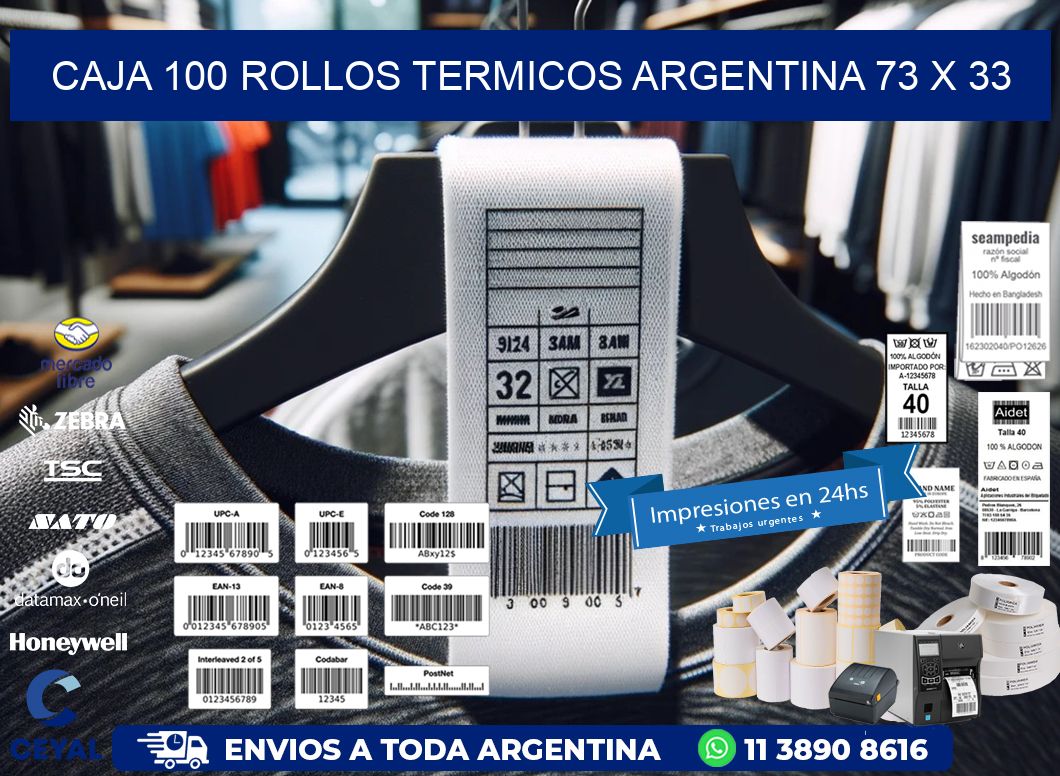 CAJA 100 ROLLOS TERMICOS ARGENTINA 73 x 33