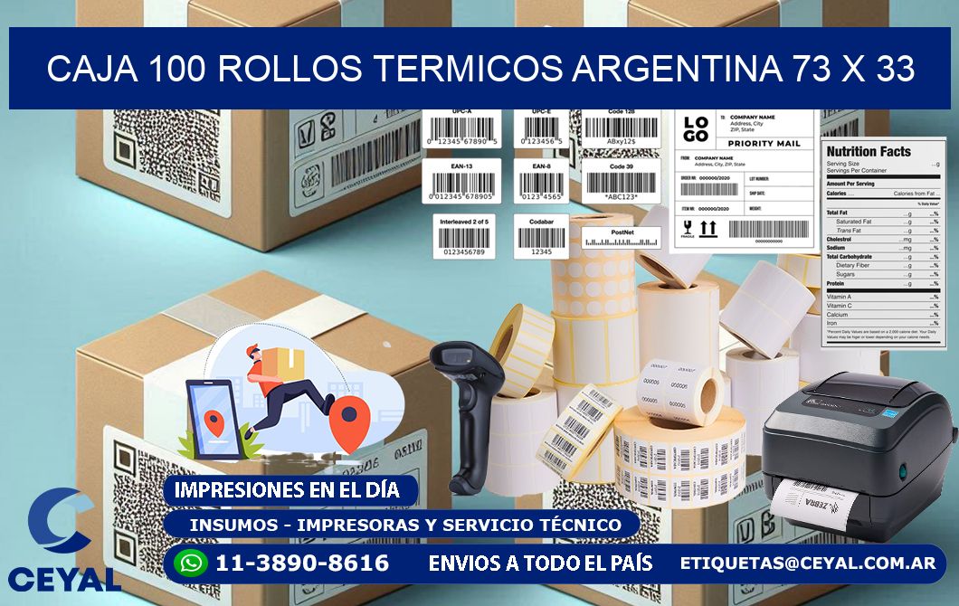 CAJA 100 ROLLOS TERMICOS ARGENTINA 73 x 33
