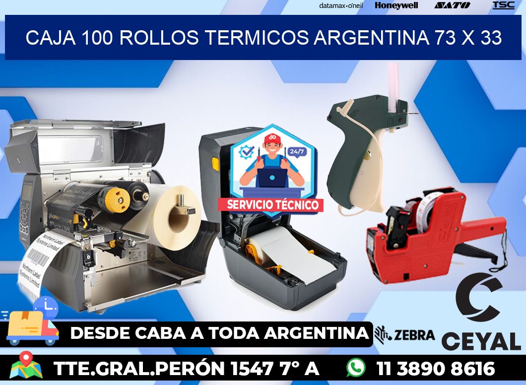 CAJA 100 ROLLOS TERMICOS ARGENTINA 73 x 33