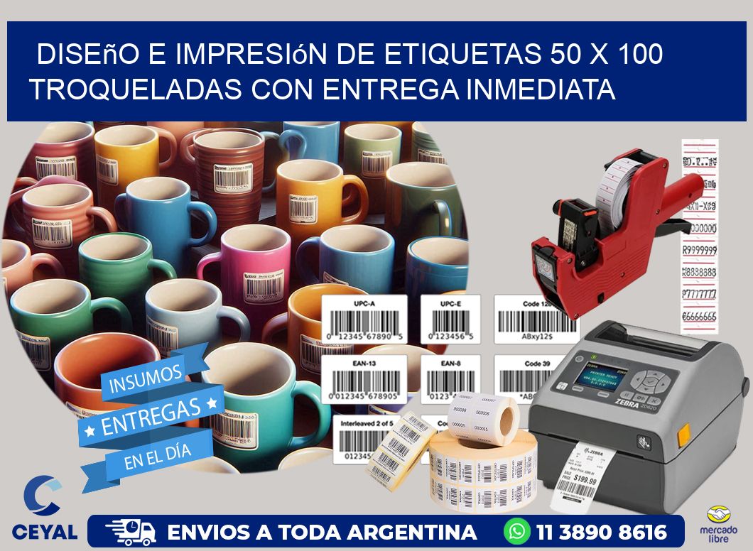 Diseño e impresión de etiquetas 50 x 100 troqueladas con entrega inmediata