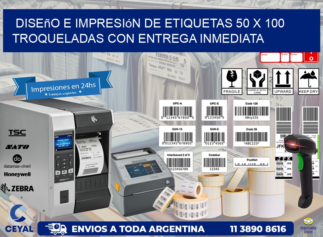 Diseño e impresión de etiquetas 50 x 100 troqueladas con entrega inmediata