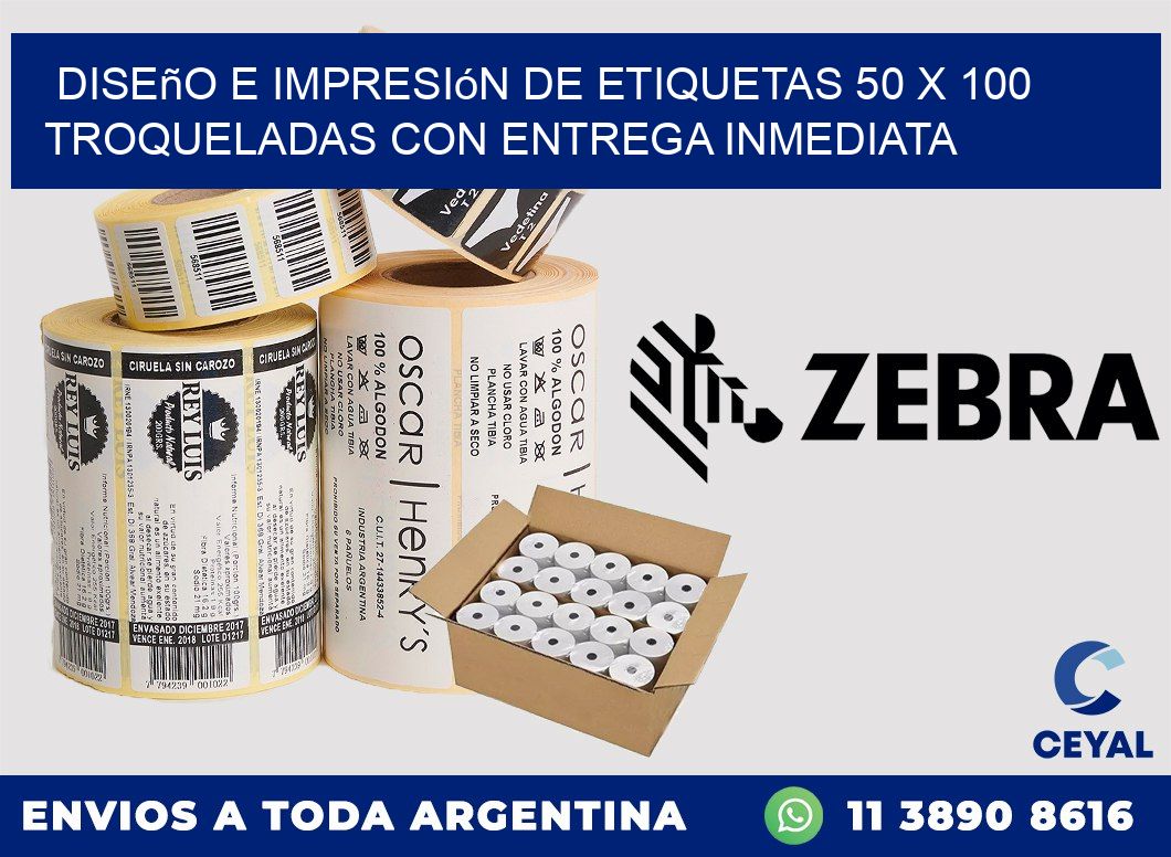 Diseño e impresión de etiquetas 50 x 100 troqueladas con entrega inmediata