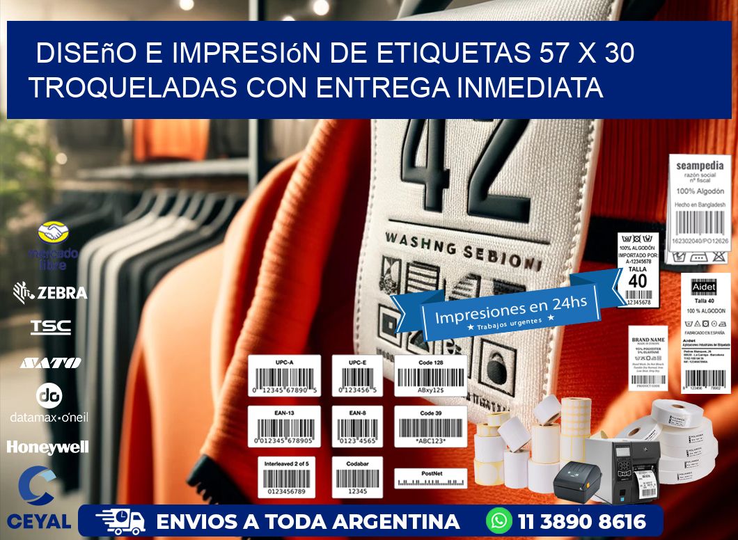 Diseño e impresión de etiquetas 57 x 30 troqueladas con entrega inmediata