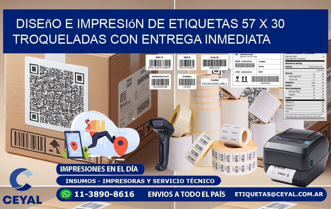 Diseño e impresión de etiquetas 57 x 30 troqueladas con entrega inmediata