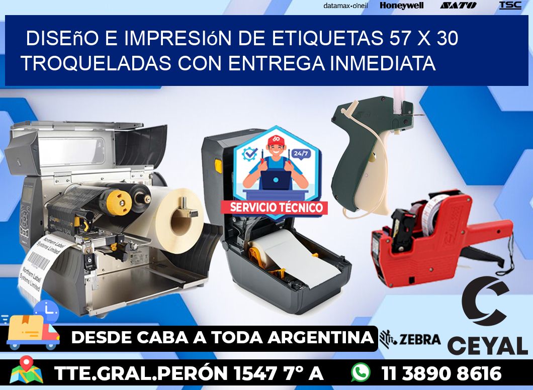 Diseño e impresión de etiquetas 57 x 30 troqueladas con entrega inmediata