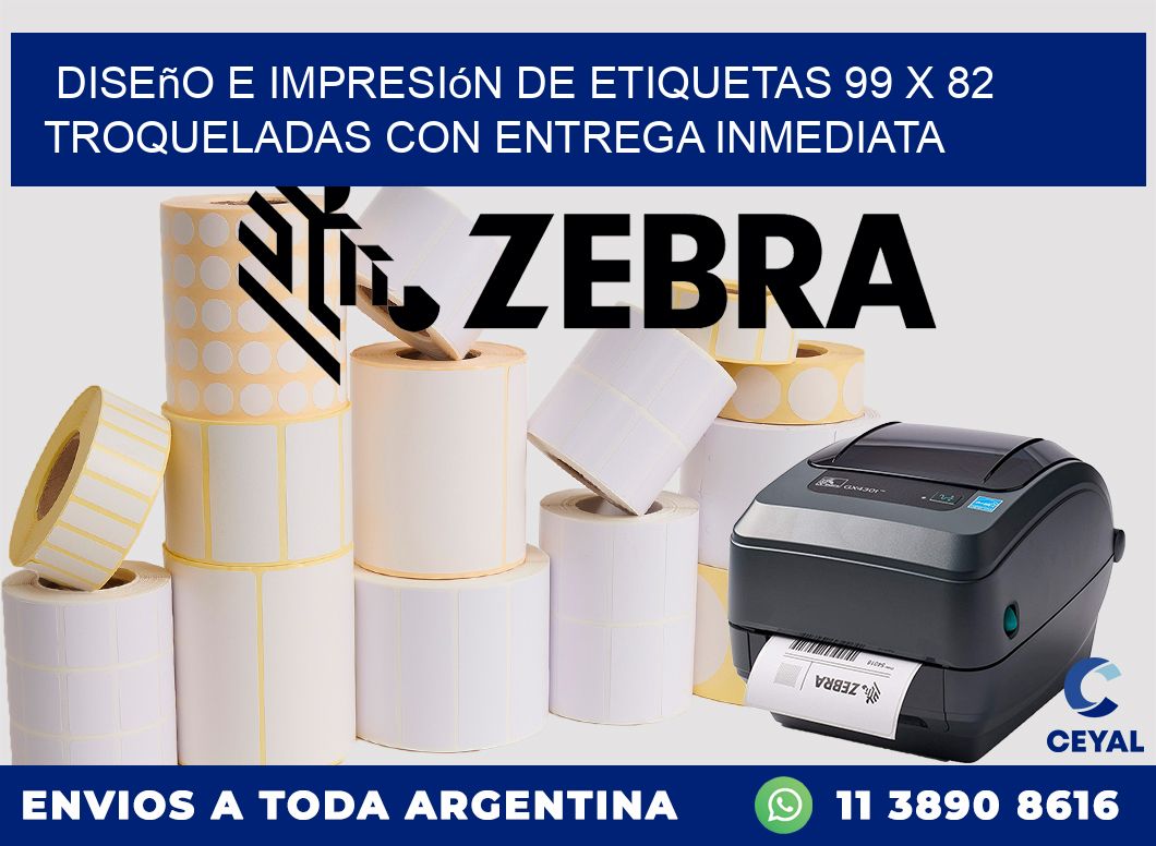 Diseño e impresión de etiquetas 99 x 82 troqueladas con entrega inmediata