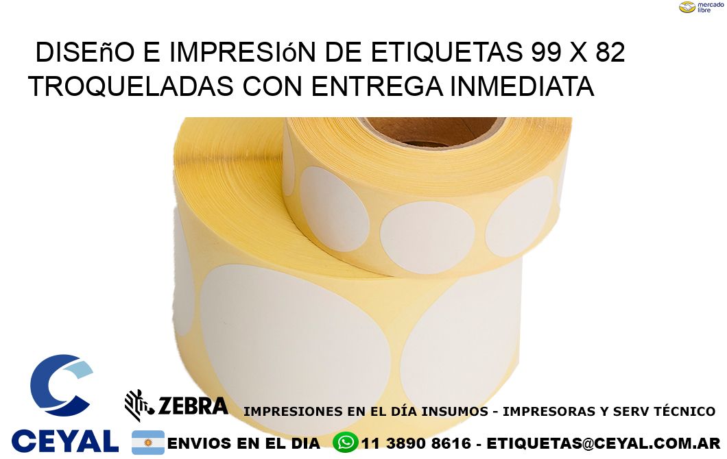 Diseño e impresión de etiquetas 99 x 82 troqueladas con entrega inmediata