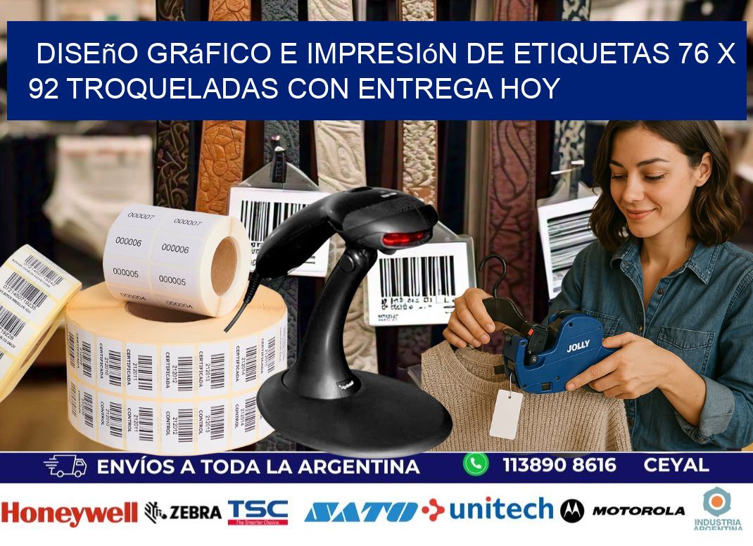 Diseño gráfico e impresión de etiquetas 76 x 92 troqueladas con entrega hoy