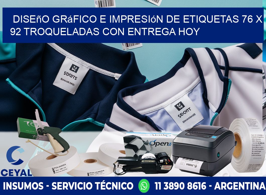 Diseño gráfico e impresión de etiquetas 76 x 92 troqueladas con entrega hoy