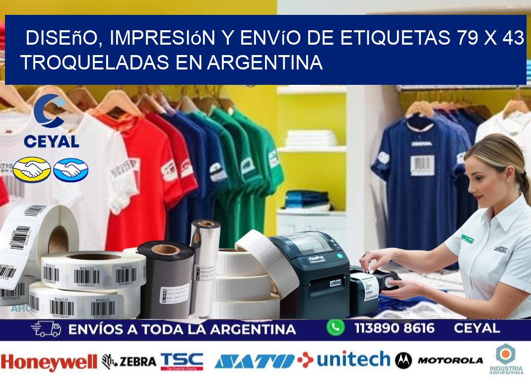 Diseño, impresión y envío de etiquetas 79 x 43 troqueladas en Argentina