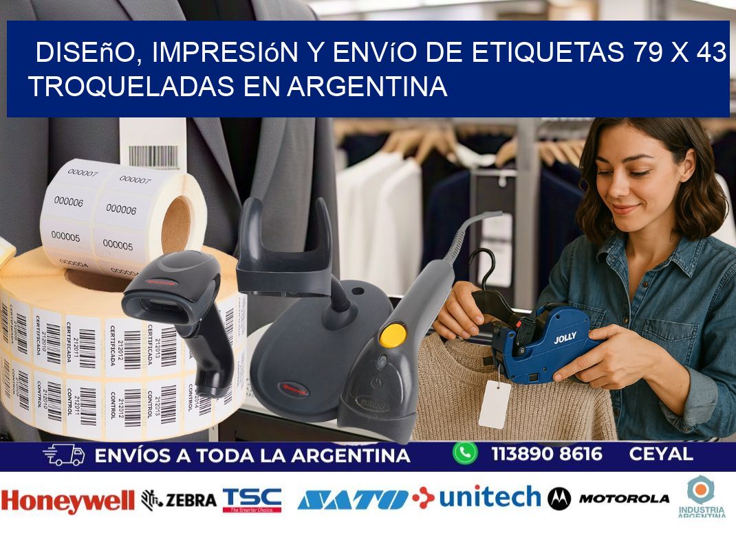 Diseño, impresión y envío de etiquetas 79 x 43 troqueladas en Argentina