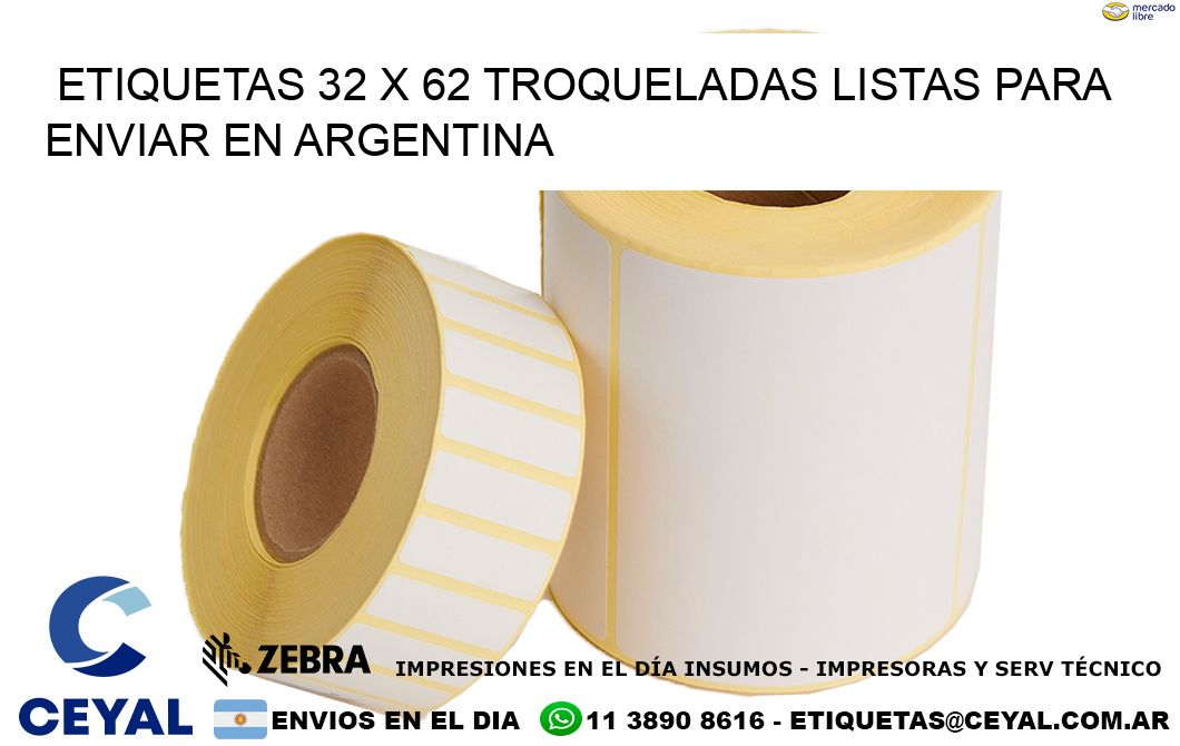 Etiquetas 32 x 62 troqueladas listas para enviar en Argentina