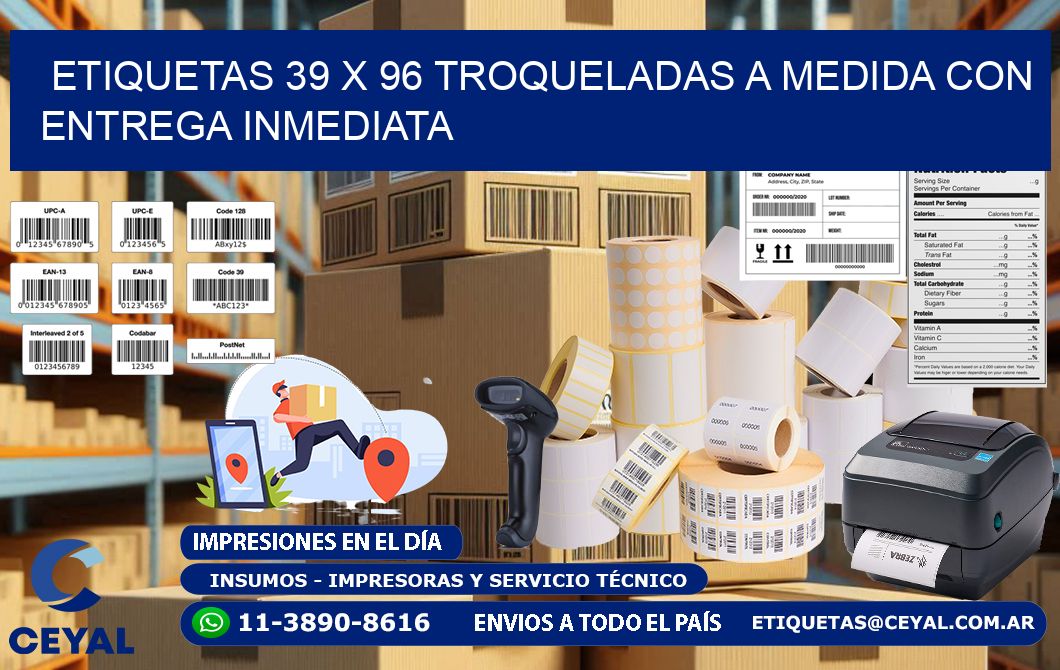 Etiquetas 39 x 96 troqueladas a medida con entrega inmediata