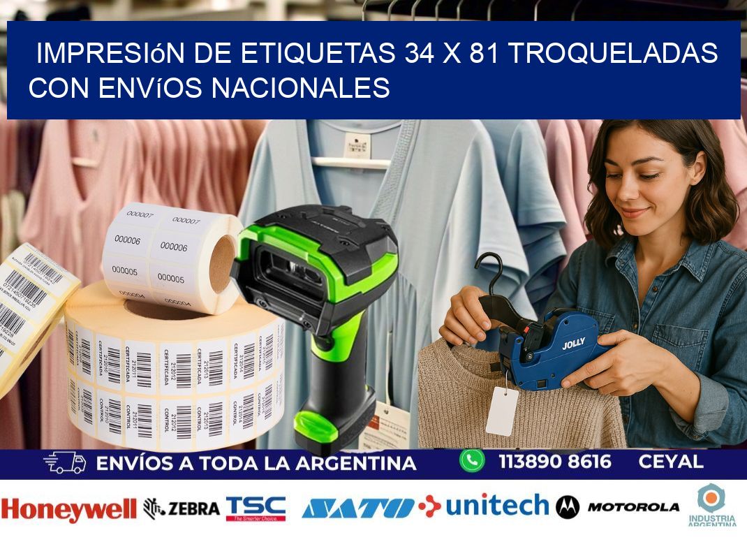 Impresión de etiquetas 34 x 81 troqueladas con envíos nacionales