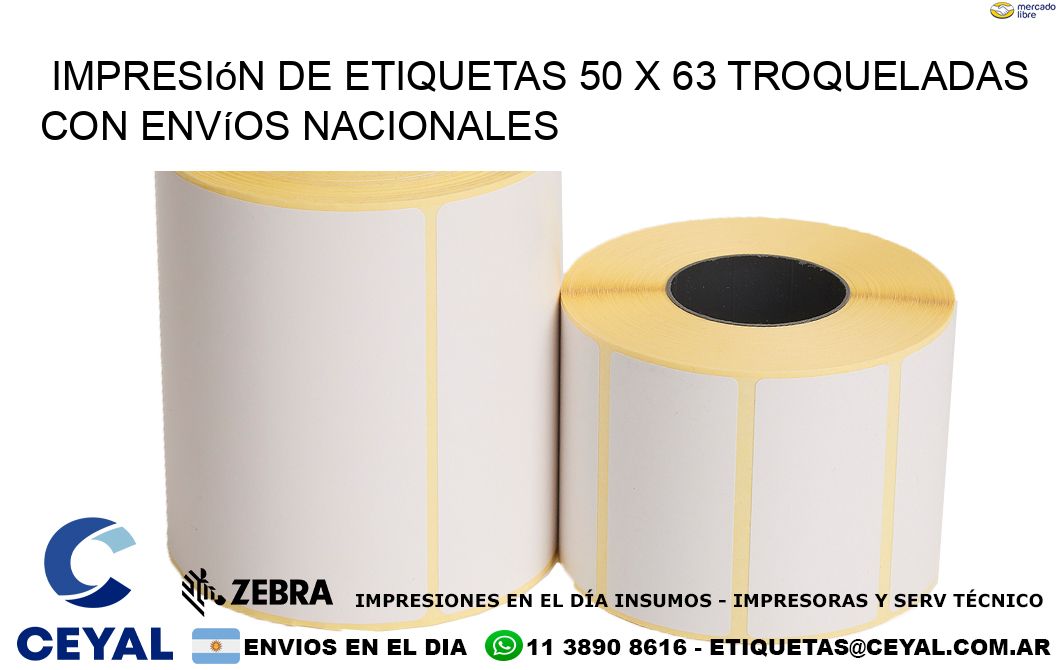 Impresión de etiquetas 50 x 63 troqueladas con envíos nacionales