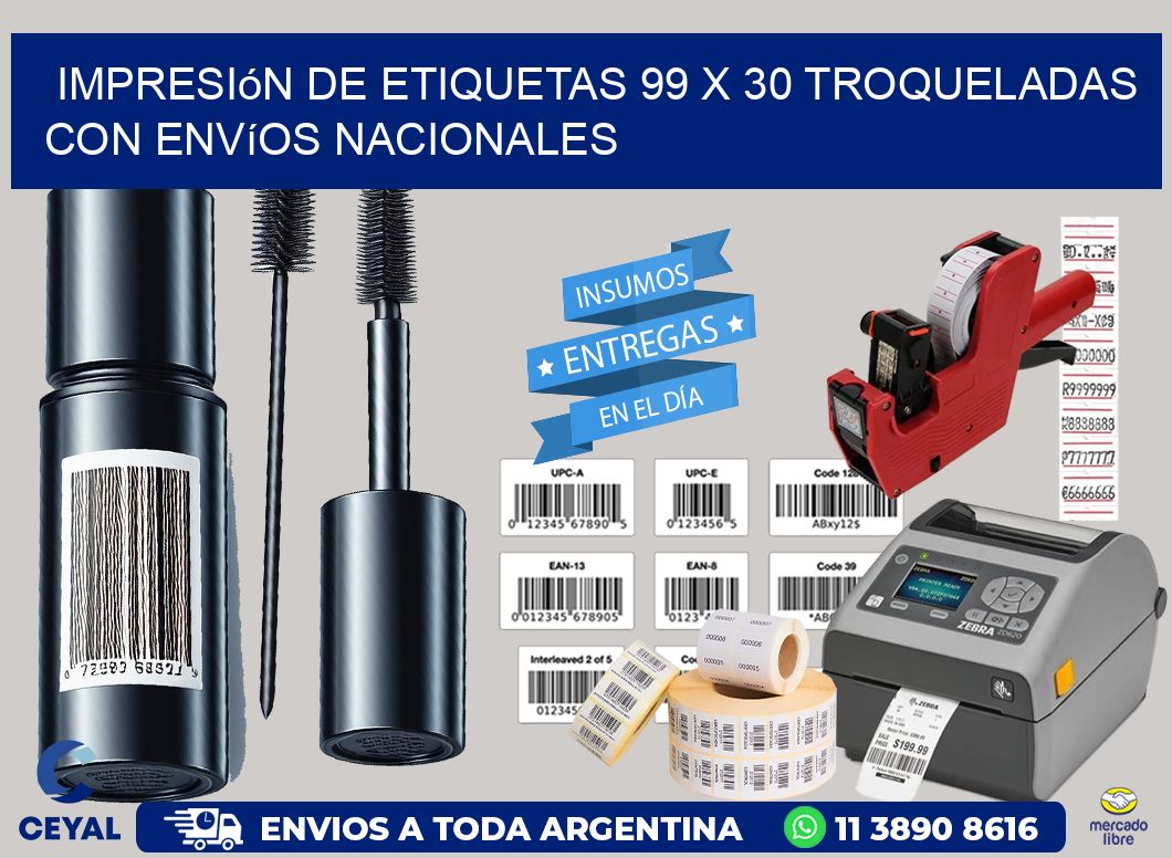 Impresión de etiquetas 99 x 30 troqueladas con envíos nacionales