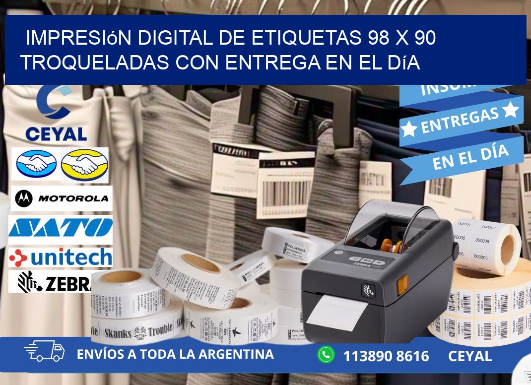Impresión digital de etiquetas 98 x 90 troqueladas con entrega en el día