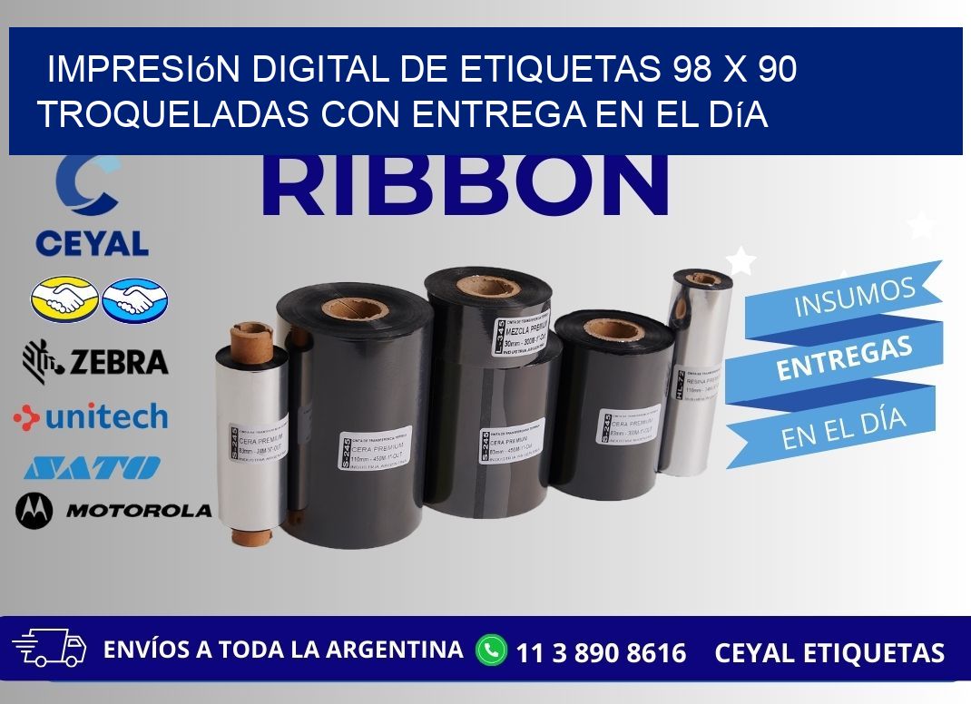 Impresión digital de etiquetas 98 x 90 troqueladas con entrega en el día