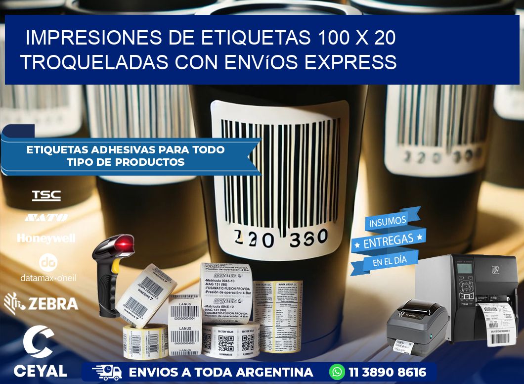 Impresiones de etiquetas 100 x 20 troqueladas con envíos express