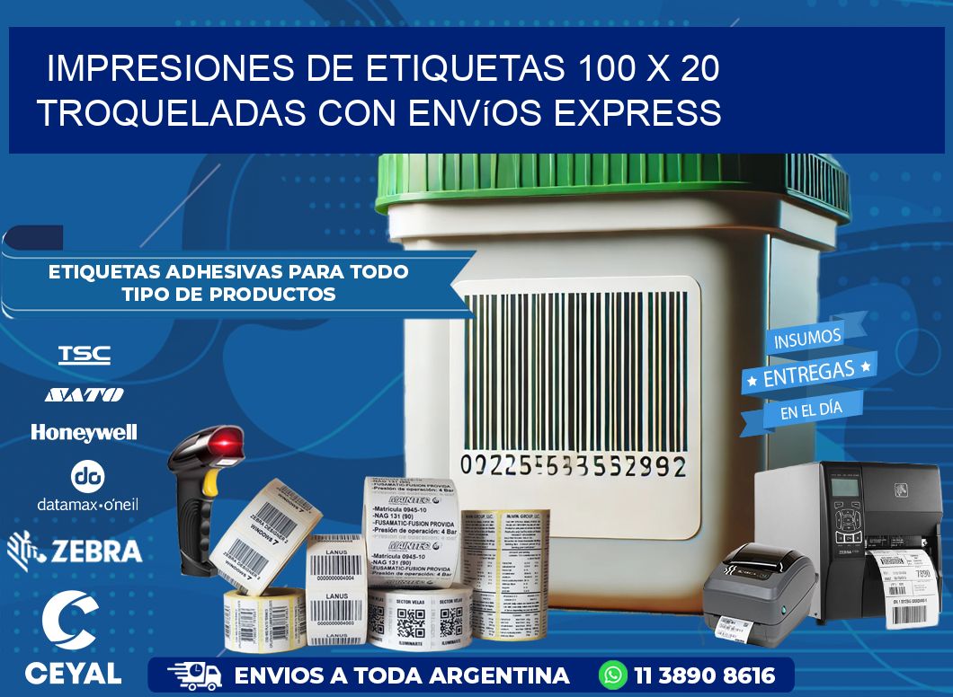 Impresiones de etiquetas 100 x 20 troqueladas con envíos express