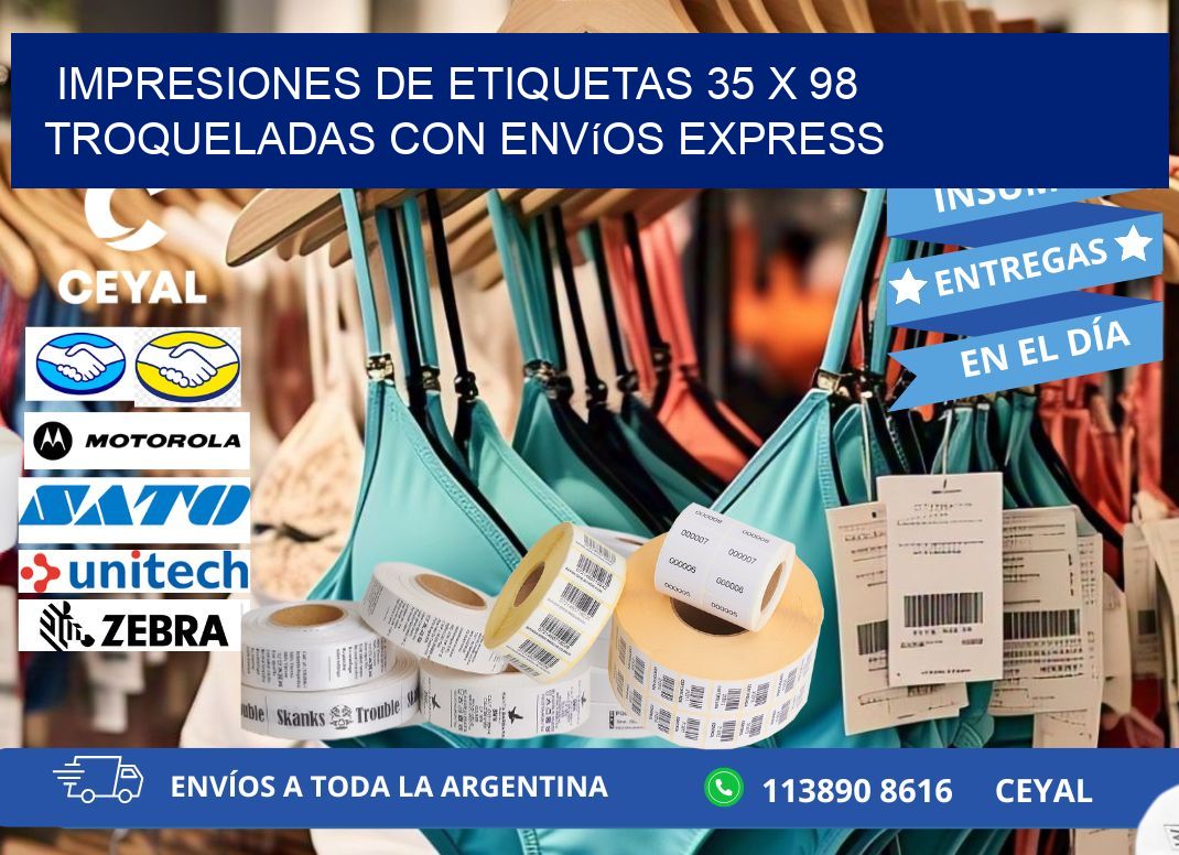 Impresiones de etiquetas 35 x 98 troqueladas con envíos express