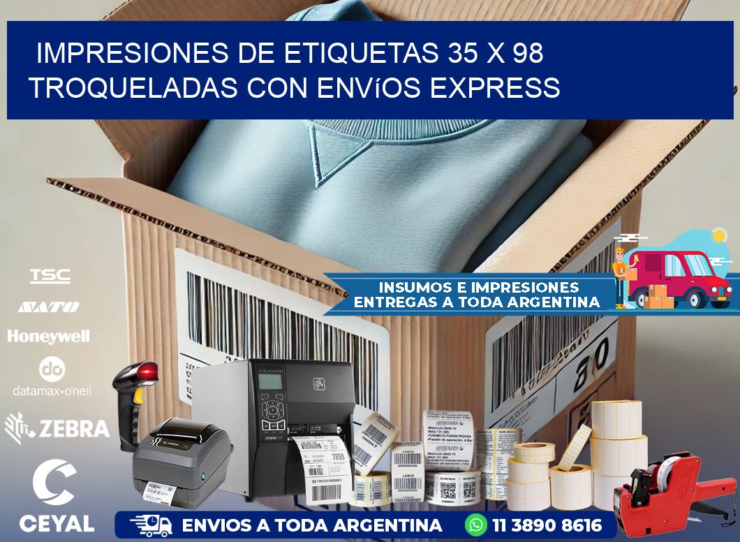 Impresiones de etiquetas 35 x 98 troqueladas con envíos express