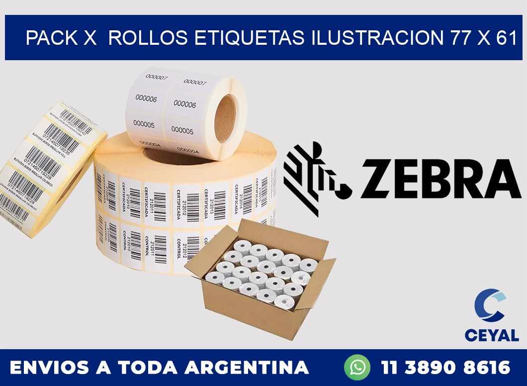 Pack X  Rollos Etiquetas Ilustracion 77 x 61