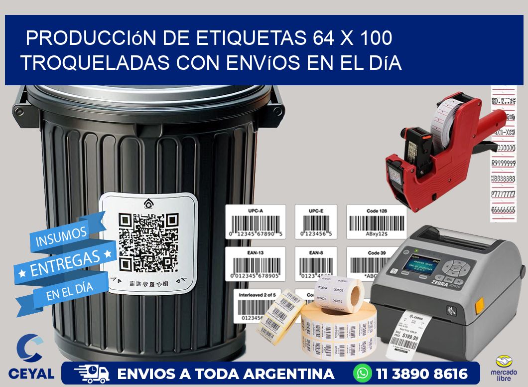 Producción de etiquetas 64 x 100 troqueladas con envíos en el día