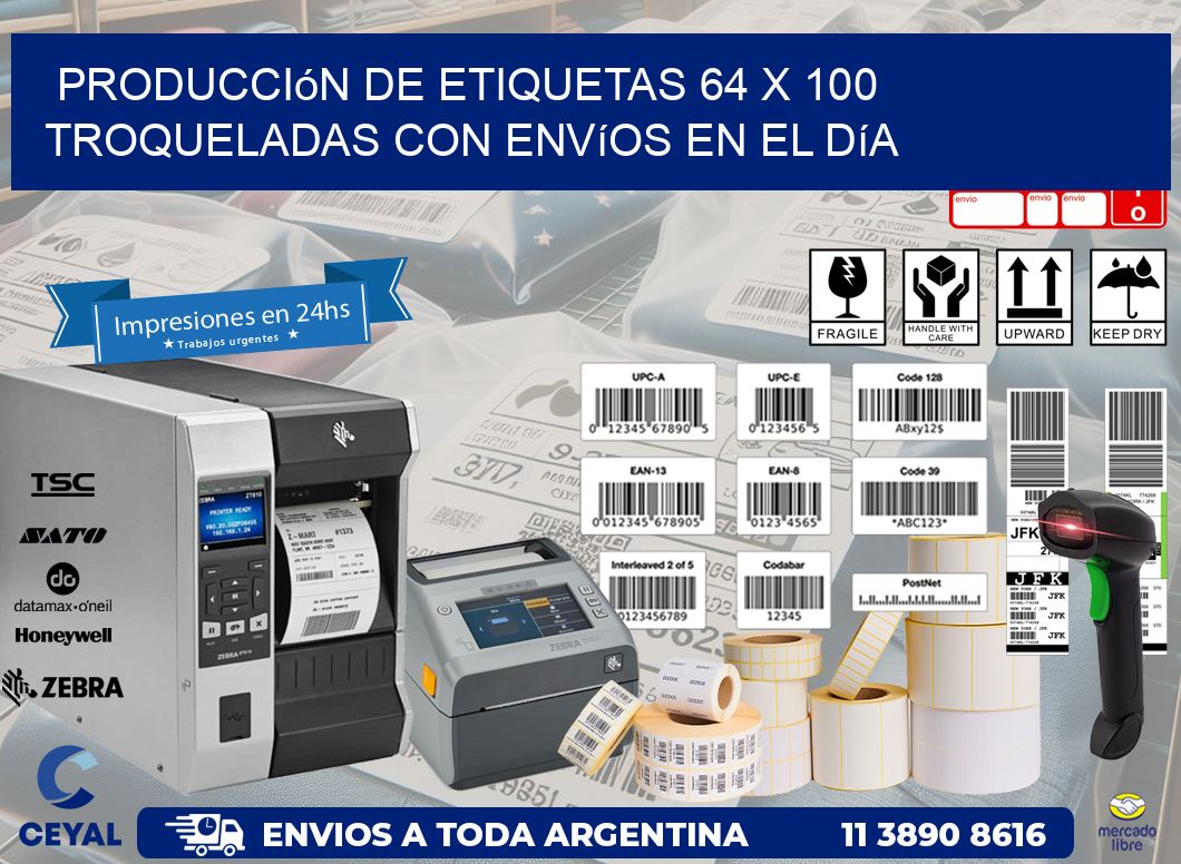 Producción de etiquetas 64 x 100 troqueladas con envíos en el día