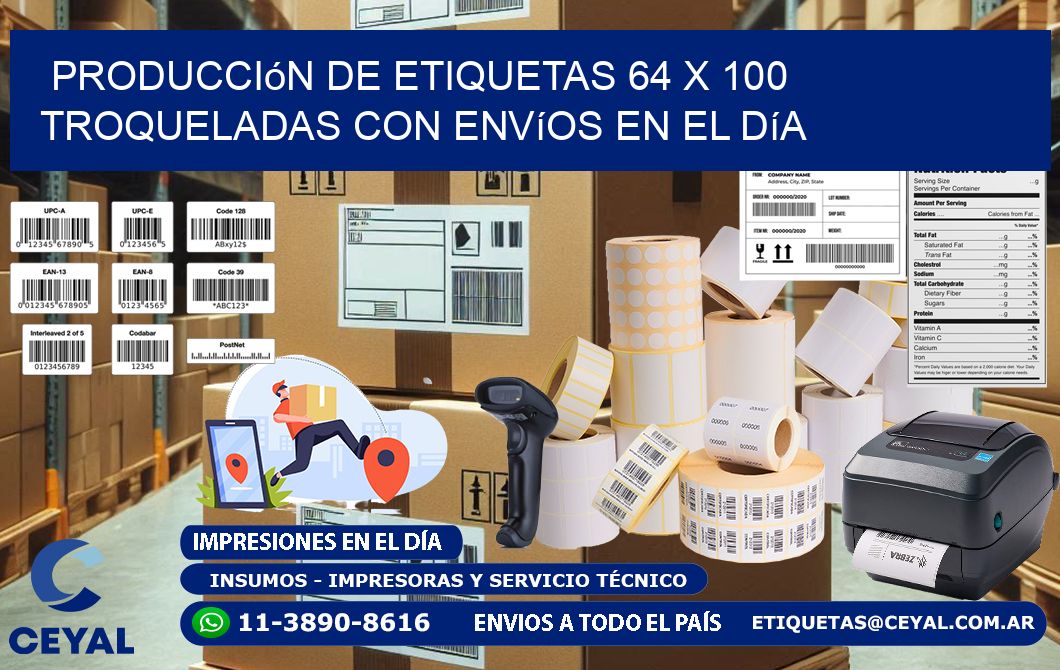 Producción de etiquetas 64 x 100 troqueladas con envíos en el día